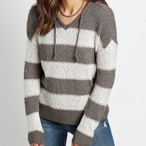 Brown Stripe Hooded Pullover Sweater